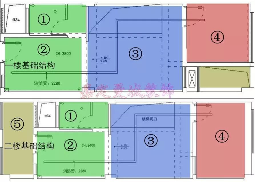 图1 一楼、二楼的基础结构图